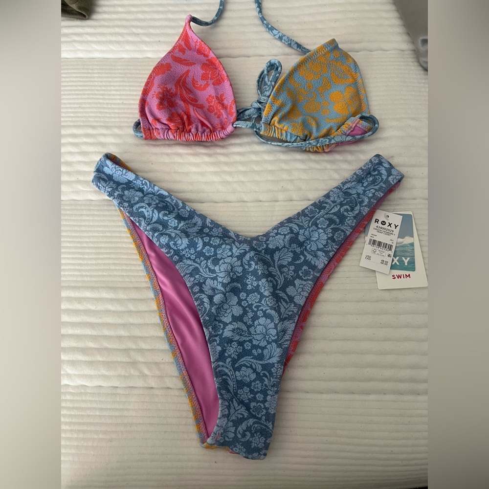 Roxy Swim women’s Bikini - Blue, Pink, and Orange Floral